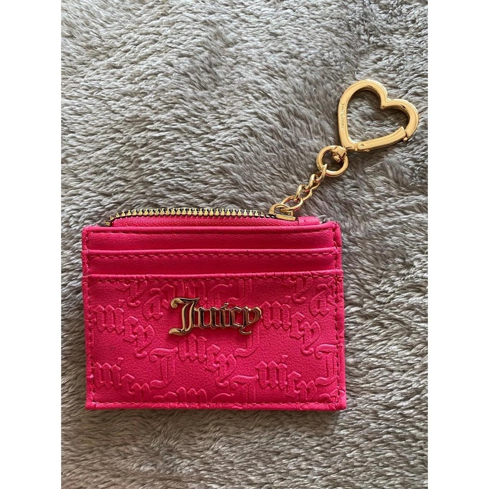 Juicy Couture LA California ID Card Keyring Wallet Purse Charm Pink Gold s1